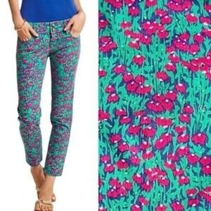 Lilly Pulitzer Worth Bomber Blue Hush Skinny Mini Jeans Size 0 Coquette Low Rise